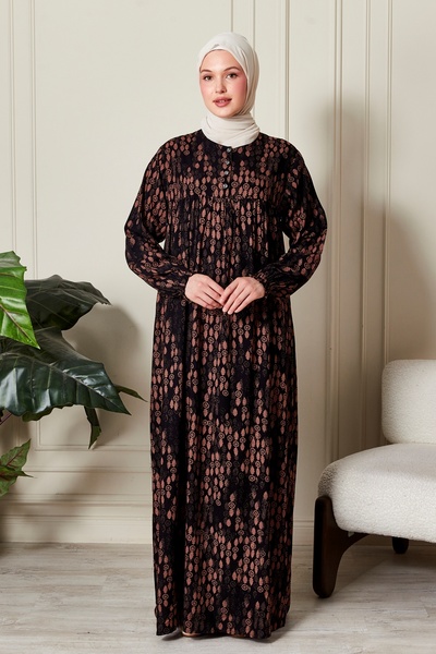 fistan Shirred Robadan Buttoned Front Viscose Fabric Tesseture Clothing Mother Dress Prayer Dress