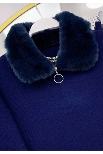 semela Fur Zippered Polo Neck Knitwear Set