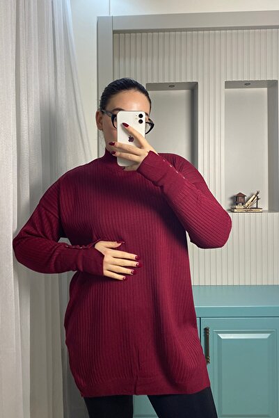 Auroveen Oversized Half Turtleneck Knitwear Tunic with Cuff Detail Av2425