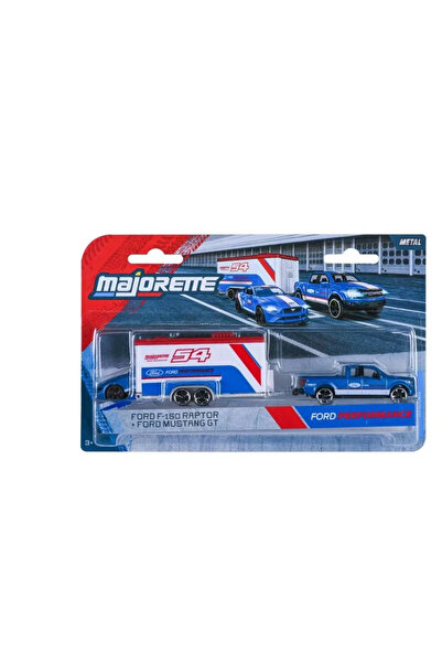 Simba MAJORETTE TRANSPORTER DELUXE RACING TRAILER SET FORD F 150 RAPTOR AND FORD MUSTANG GT CAR