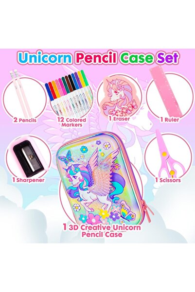 Generic 19pc Unicorn Pencil Case Stationery Set 3D EVA Big Capacity Kids Markers Gift