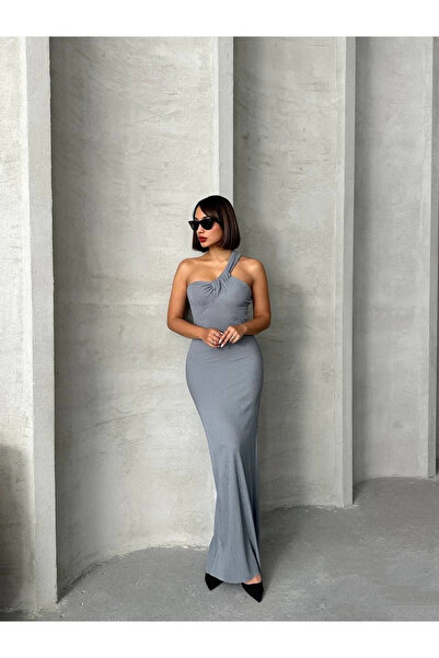ZENGEZUR MALL Mtxdpn One Shoulder Pleated Dress Gray (154340) (Size: m)
