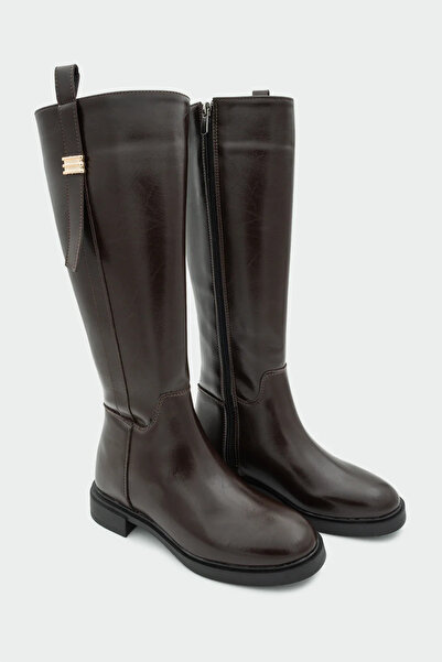 LamintaGlobal Mikara Matte Leather Buckle Detailed Women's Boots