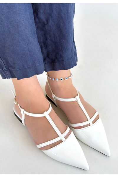 ZENGEZUR MALL Mtxdpn Canca White Patent Leather Ballet Shoes (154359) (Size: 36)