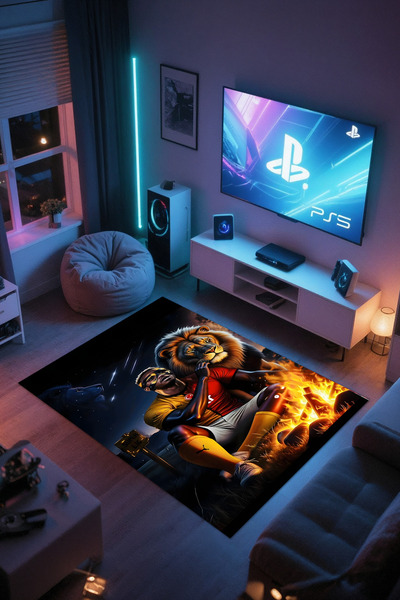 Reyhani OSIMHEN Desenli Kaymaz Taban Makinede Yıkanabilir Gamıng Salon Halısı...