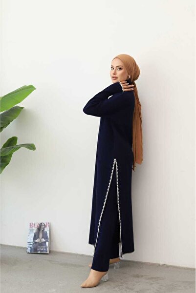 newmisal طقم نسائي مكون من قطعتين مع بنطلون بخياطة راعية وشق جانبي