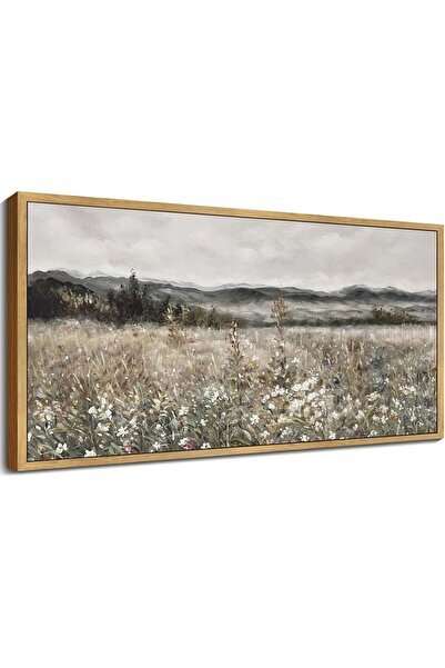 Emoda home Trove لوحة فنية جدارية لمرج مع أزهار - منظر ريفي عتيق (مؤطر 60×120...