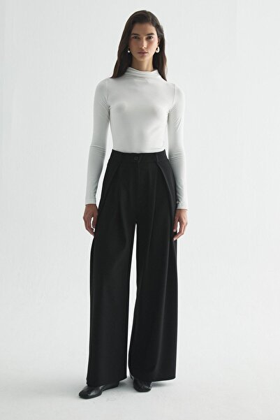 Zeyyen A PİLE PALAZZO PANTOLON SİYAH