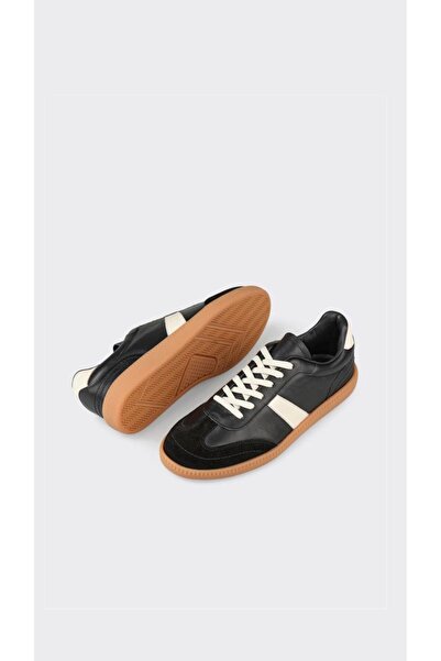 cevaplus Black Genuine Leather Women's Sports Shoes