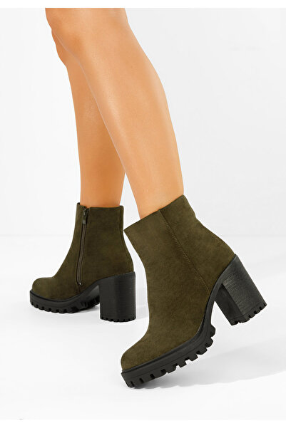 B T Shoes Green Cavira chunky heel ankle boots