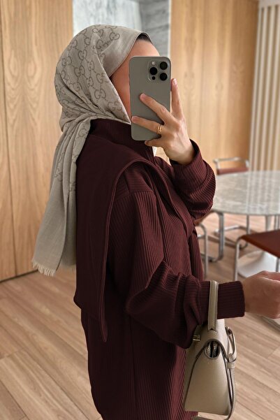 Ka Hijab 3-Piece Set with Shoulder Scarf - Burgundy