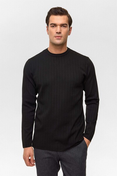 SÜVARİ Patterned O Neck Black Men's Sweater Tr2013700482