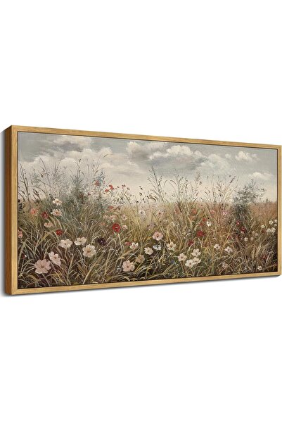 Emoda home Trove منظر طبيعي لحقل مرج زهور برية - طباعة قماشية ريفية كلاسيكية (60 × 120 سم مؤطرة)