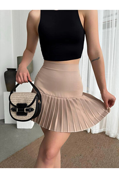 ZENGEZUR MALL Mtxdpn Six Pleated Mini Skirt Beige (154339) (Size: S)