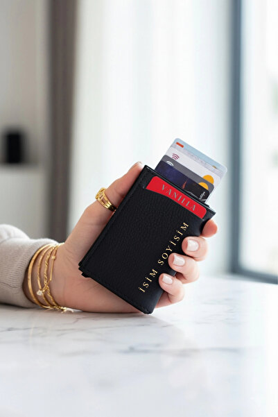 VANİLLA COLLECTİON Magnetic Mechanism Wallet Name B Printed 8 Card Capacity Rfid Blocking