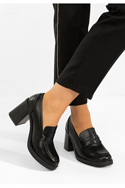 B T Shoes Zenova black heeled loafers