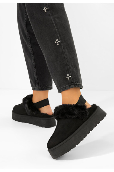 B T Shoes Edden black platform slippers