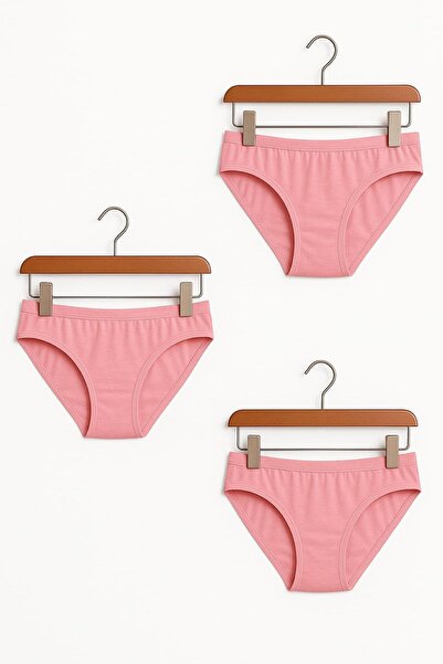 enmodaiçgiyim 3 Pieces Pink Cotton Basic Daily Women's Bikini Panties – Regular Waist, Non-Marking, Flexible and Comfortable