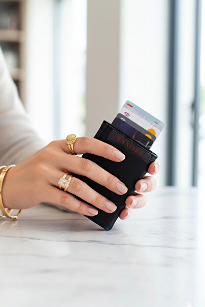 VANİLLA COLLECTİON Magnetic Mechanism Wallet Name B Printed 8 Card Capacity Rfid Blocking
