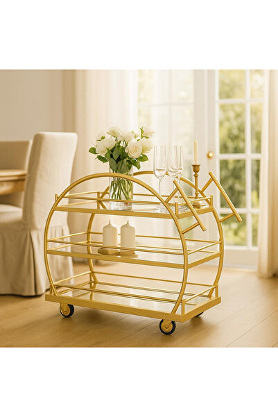 genric FFD 3-Tier Arched Bar Cart - Welded Metal Frame, Glass Shelves, Lockable Wheels 1.3cm (Gold, 80cm)