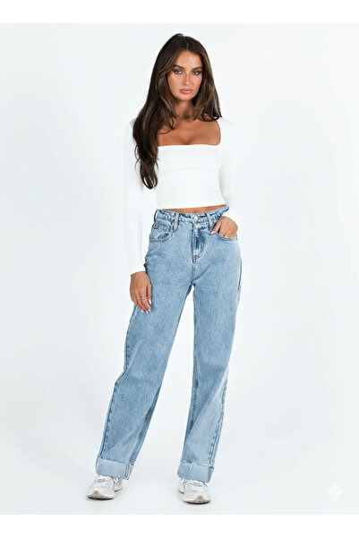 fablair Bluză crop cu mânecă lungă cu guler pătrat – țesătură elastică, stil modern