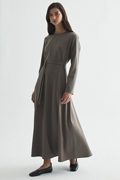 Zeyyen YÜN EFEKT KUPLU MAXI ELBİSE VİZON