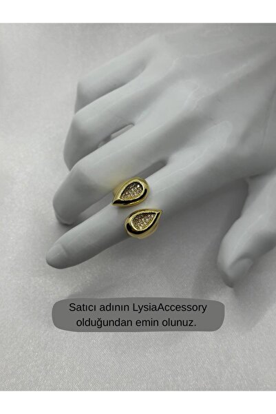 lysiaaccessory Damla Model Zircon Stone Detailed Steel Ring Gold