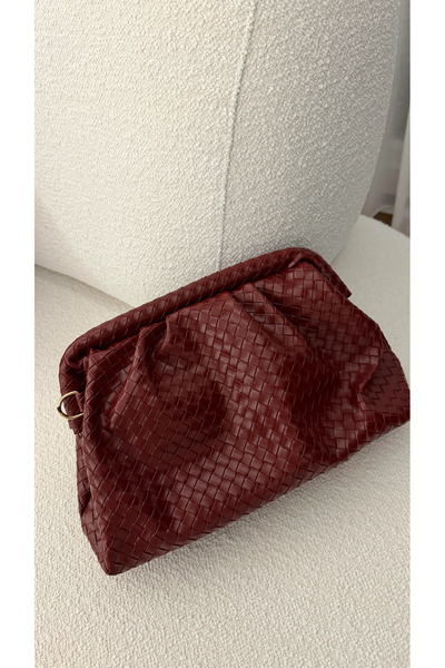 Cersei Geantă de mână și de umăr cu detaliu tricotat, roșu claret