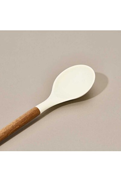 elfnur Acacia Handle Silicone Serving Food Spoon Hard Tip Heat Resistant Fireproof Non-Stick