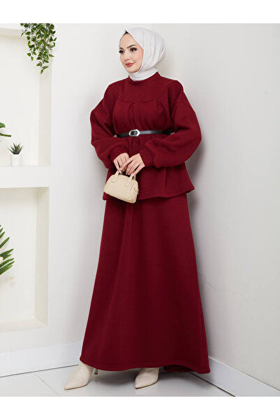 Esre Store 917 - طقم من قماش ثلاثي الخيوط للحجاب مكون من قطعتين باللون الأحمر...