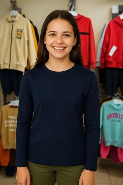 Mcrkids تي شيرت أساسي للأطفال بأكمام طويلة ورقبة دائرية من القطن للجنسين