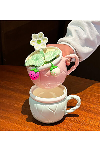 hediyeofisi Papatya Premium Ceramic Mug with Spoon