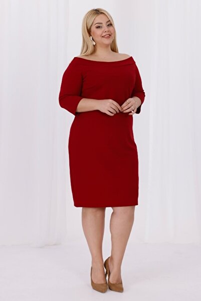 Truva XXL Plus Size Carmen Crepe Dress Burgundy Three Quarter Sleeve Stylish and Comfortable