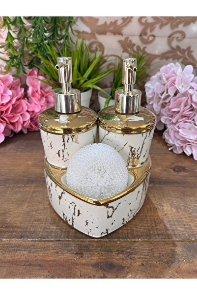 Bahar Home Avc Gold Detail White 2-Pack Liquid Soap Dispenser