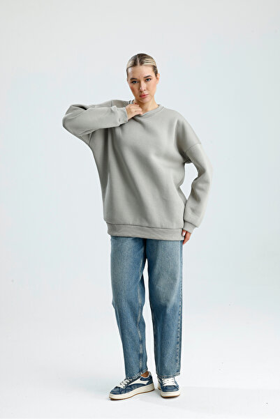 BAİA COLLECTION Gray Crew Neck Basic Sweatshirt
