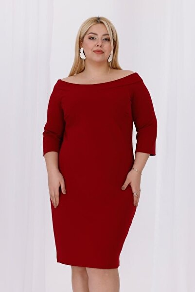 Truva XXL Plus Size Carmen Crepe Dress Burgundy Three Quarter Sleeve Stylish and Comfortable
