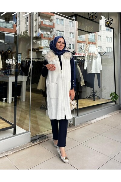 RECEP AYDIN Women's Fur Collar Angora Vest