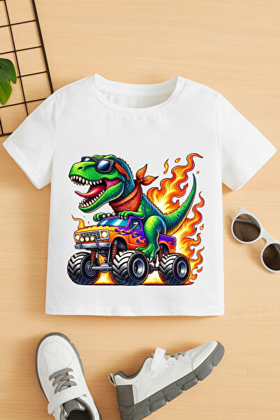 MECH BUTİK Dinosaur Štampano kratki rukav Pamuk paket okrugla kragna majica T...