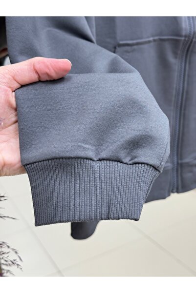 MİHRA STORE Dorora Two String Zippered Hooded Cardigan-Zi̇3099 Anthracite