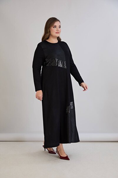 QUAWEAR Φόρεμα πλήρους μήκους από χτενισμένο βαμβακερό ύφασμα με στρογγυλή λαιμόκοψη με τύπωμα με κεντημένες πούλιες