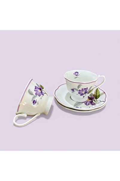 ELZEY HOME Porcelain Set of 2 Vintage Patterned Coffee Cups