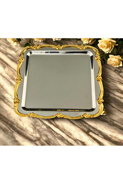 Santara Avangarde 1 Piece Single Person Rose-Figured Stainless Thick Steel Coffee Presentation Tray (No Decoration)