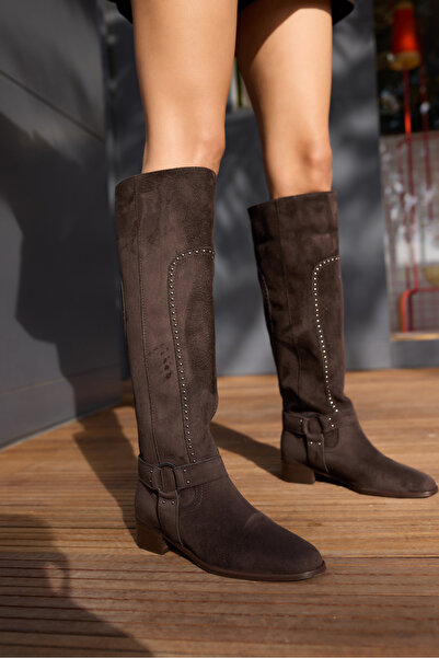 ANGELİNA JONES Sorella Women's Brown Suede Pin Detail Boots