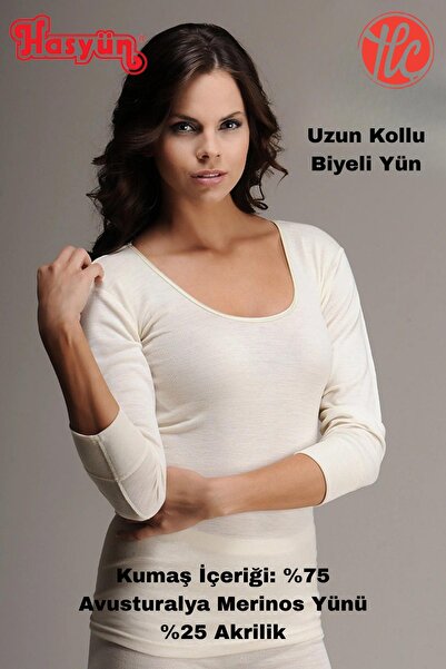 Hasyün 75% lână Lenjerie de corp pentru femei, care menține căldura, nu transpiră, nu provoacă iritații, Ribana cu vipușcă Lenjerie de corp cu mânecă lungă din lână