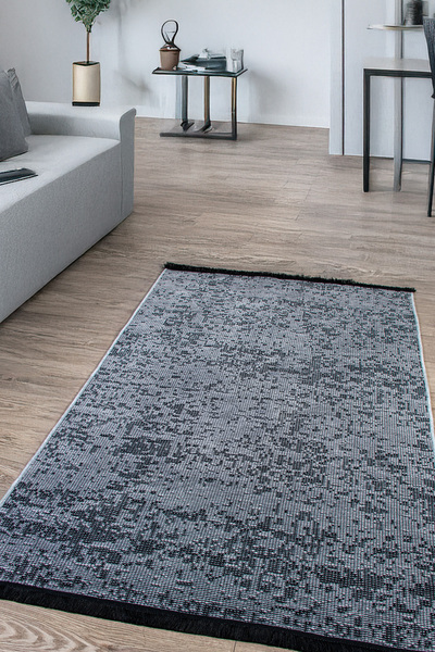 Kupon Halı Gri Şönil Kilim Salon Oturma Çocuk Odası Yolluk Dokuma Makine Halısı