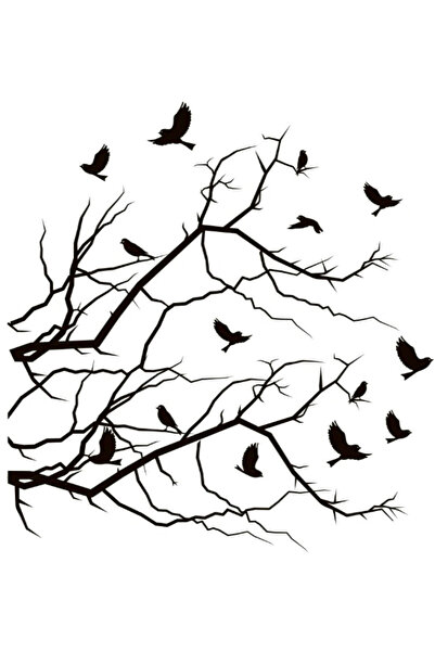 Yznhome Ağaç Dalları ve Uçan Kuşlar Silüeti Desenli Zebra Perde - aa-448