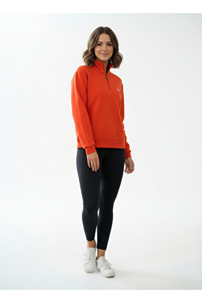 HepsitrentStore Orange Color Zippered Collar Long Sleeve Sweatshirt