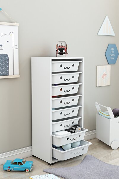 DEKOZUM KİDS 8 Sepetli Gülenyüzlü Oyuncak Dolabı Oyuncak Organizeri Oyuncak Box