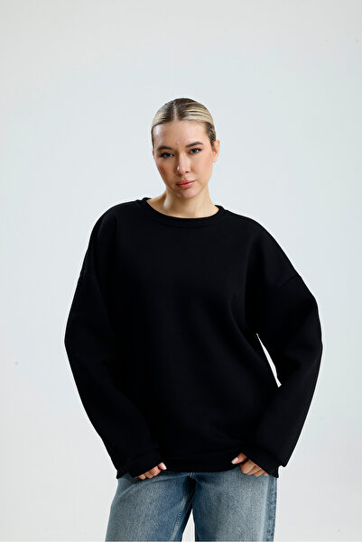 BAİA COLLECTION Black Crew Neck Basic Sweatshirt