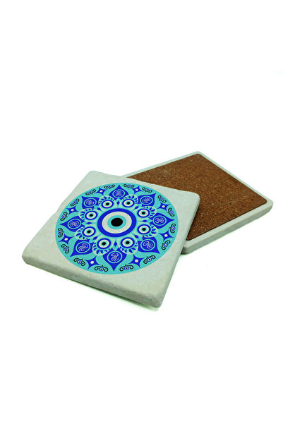 Sadrazam Evil eye bead pattern Printed natural stone coaster 10cm x 10cm |   1g–nb2